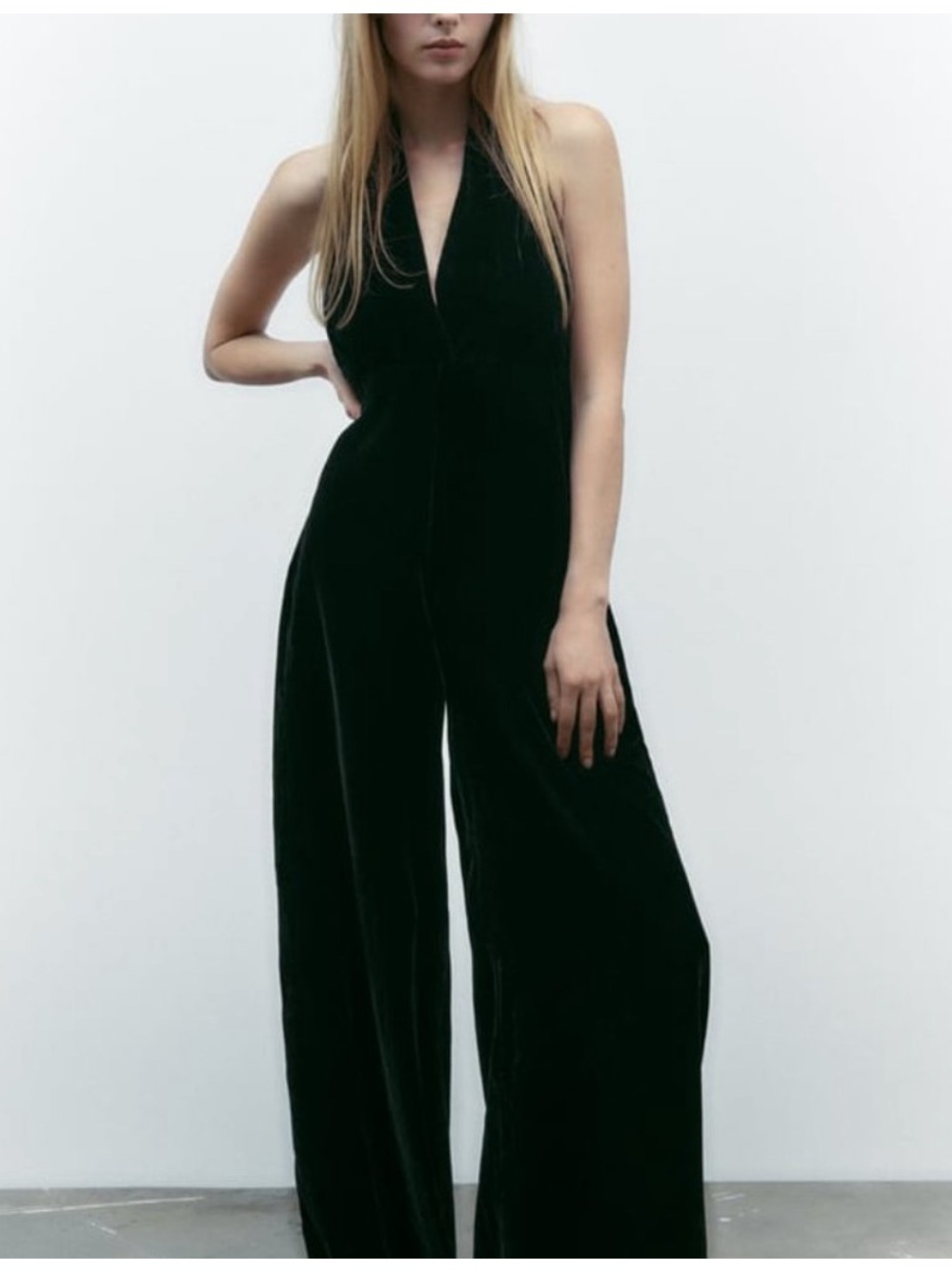 Zara Velvet Halter Jumpsuit Black